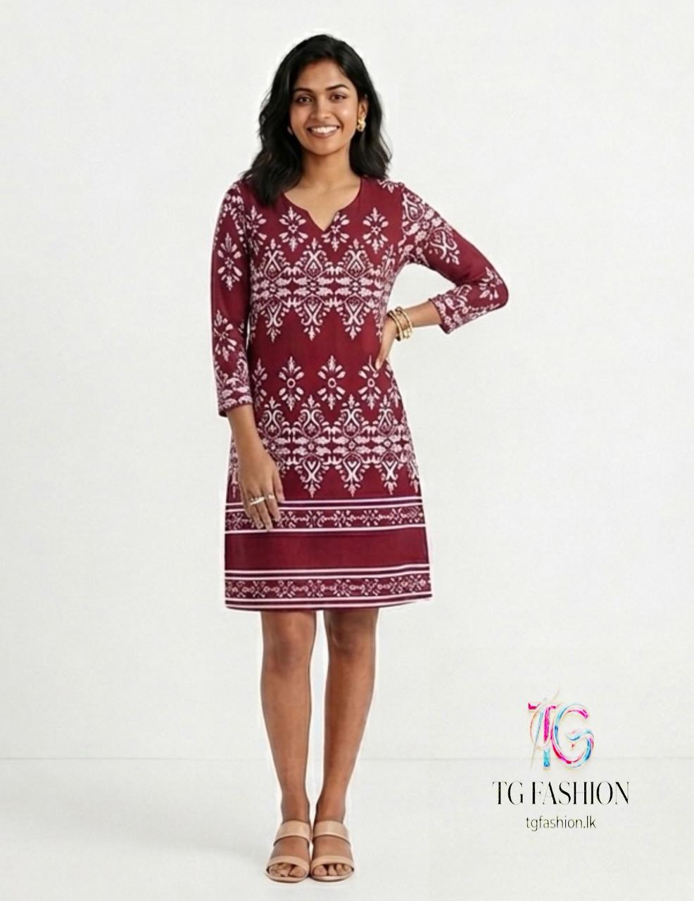 Elegant Border Print Smart Casual Dress