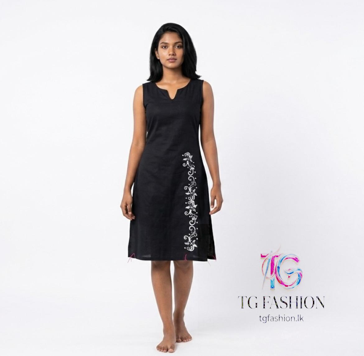 Classic Black Sleeveless Floral Accent Dress