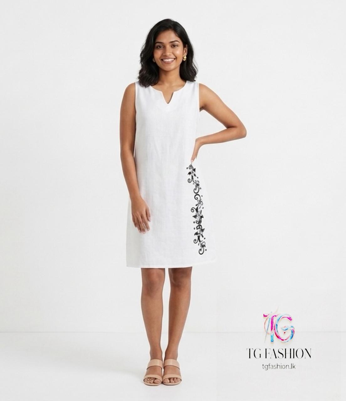 Minimalist White Sleeveless Floral Accent Dress