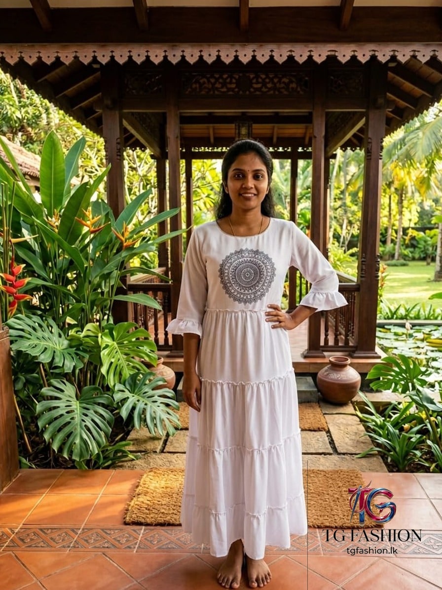 Italian Crish Mandala Tiered Maxi – Pure White